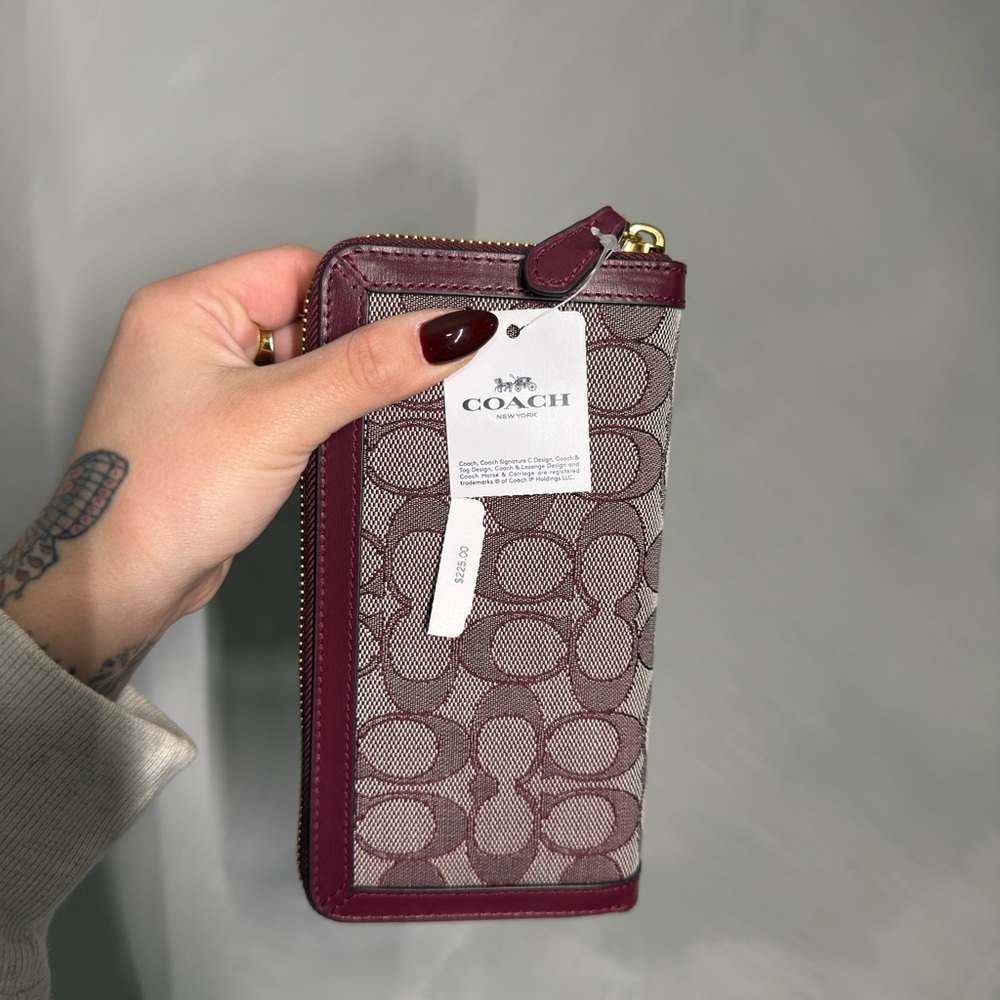 Coach Maroon and Gray Signature Wallet